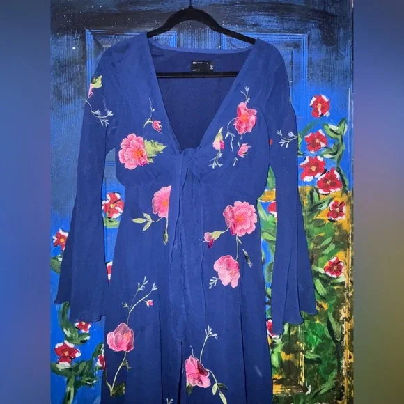 ASOS Floral Embroidered Blue Dress - Picture 1 of 7